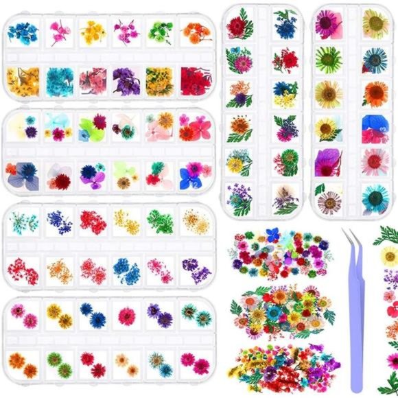6 Boxes Dried Flowers for Nail Art, Audab 190 Pcs Nail Dried Flowers Mini Resin - Picture 1 of 7